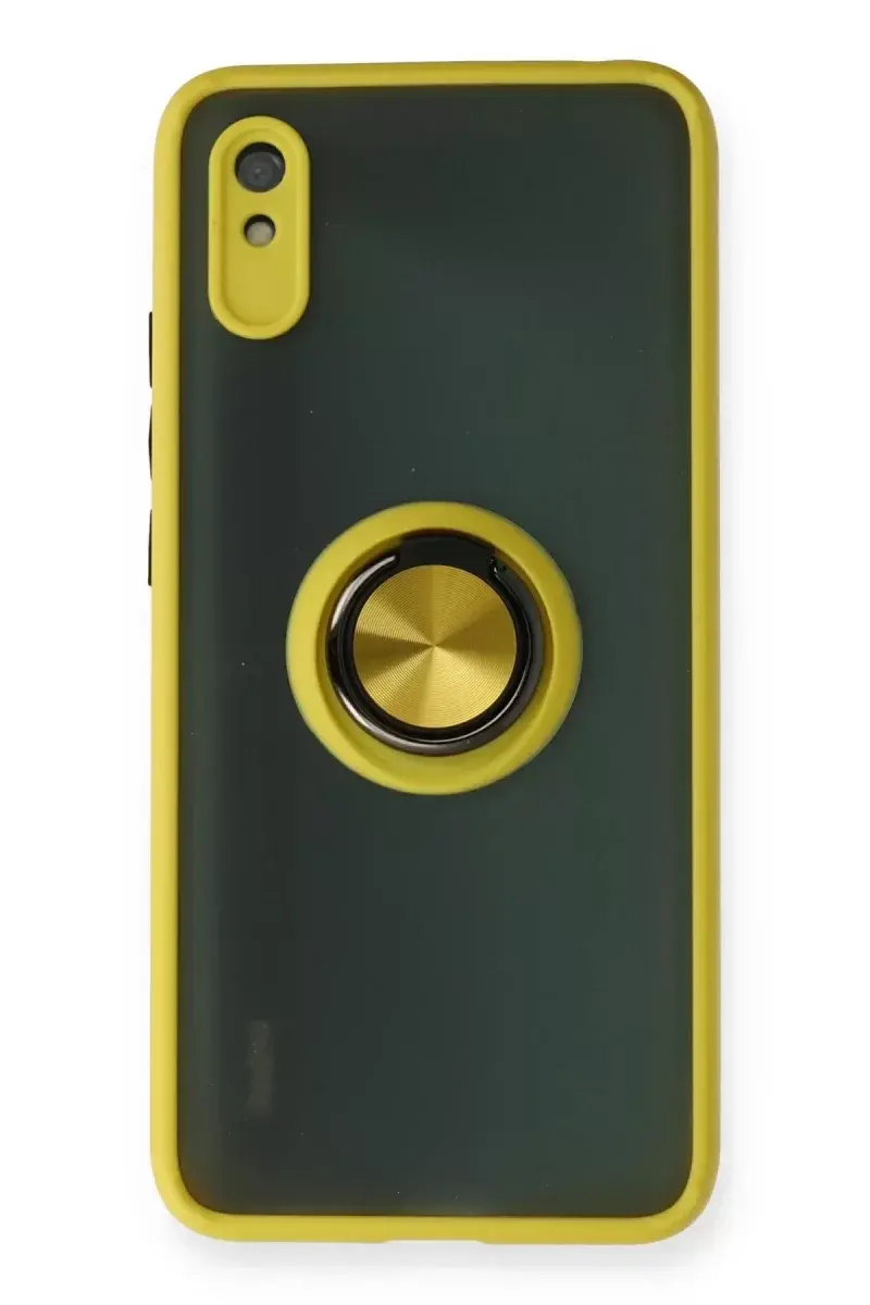 Newface Xiaomi Redmi 9a Kılıf Montreal Yüzüklü Silikon Kapak - Sarı