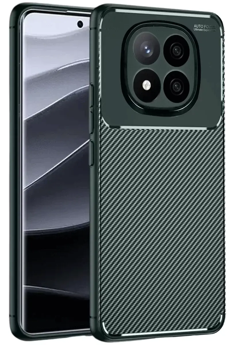 Newface Xiaomi Redmi Note 14 Pro 5g Kılıf Auto Focus Karbon Kapak - Koyu Yeşil
