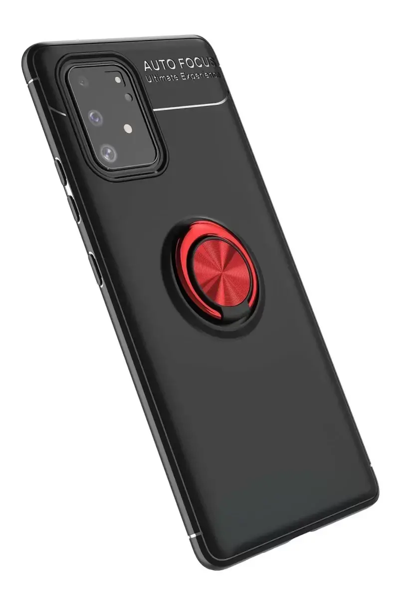 Newface Samsung Galaxy A91 / S10 Lite Kılıf Range Yüzüklü Silikon - Siyah-kırmızı