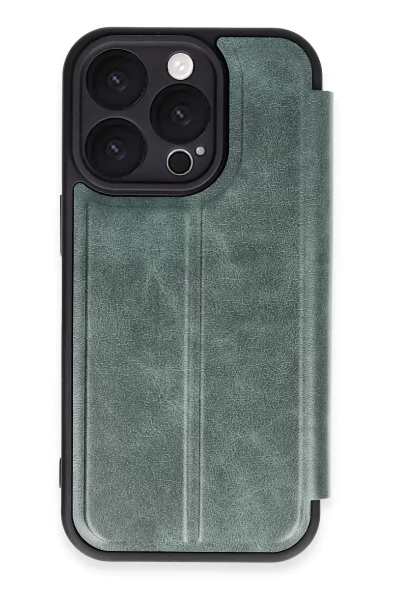Newface İphone 16 Pro Kılıf Flip Cover - Koyu Yeşil