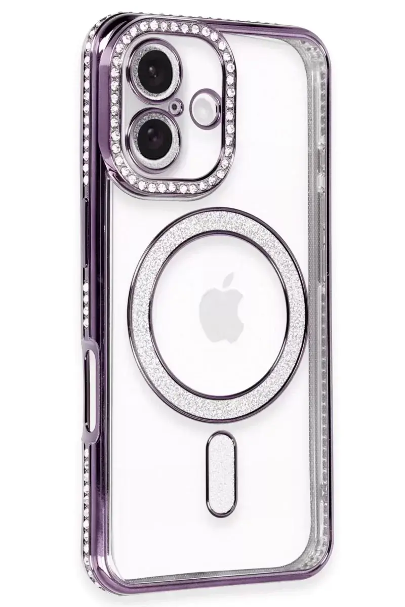 Newface İphone 16 Kılıf Joke Simli Magneticsafe Kılıf - Derin Mor