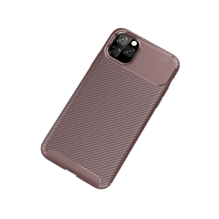 İphone 11 Pro Kılıf Auto Focus Karbon Kapak - Kahverengi