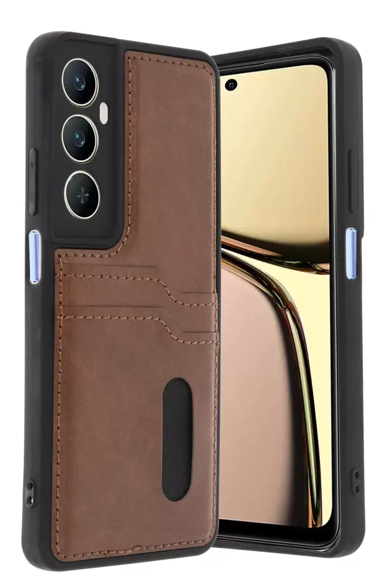 Newface Realme C65 Sara Kartvizitli Deri Kılıf - Taba