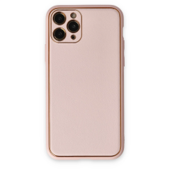 İphone 11 Pro Kılıf Coco Deri Silikon Kapak - Pudra