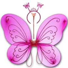 Fuşya Renk Kelebek Kanadı Tacı Ve Sopası