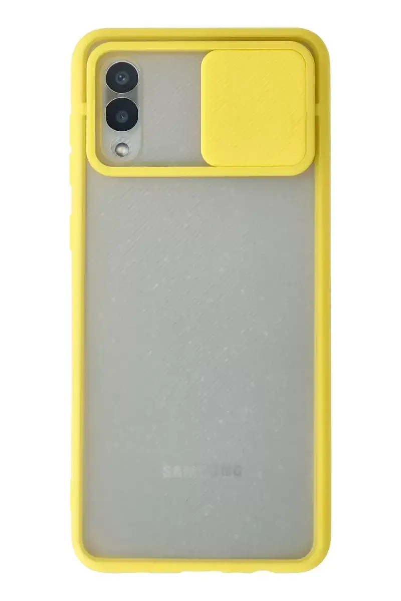 Newface Samsung Galaxy A02 Kılıf Palm Buzlu Kamera Sürgülü Silikon - Sarı
