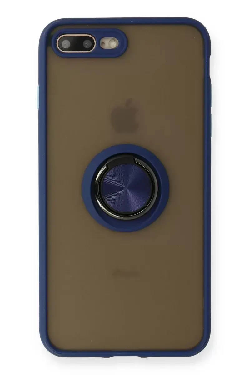 Newface İphone 7 Plus Kılıf Montreal Yüzüklü Silikon Kapak - Lacivert