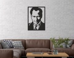 Duvar Dekor Süs Mdf Ahşap Atatürk Portre Desenli 38 x 38Siyah Renk