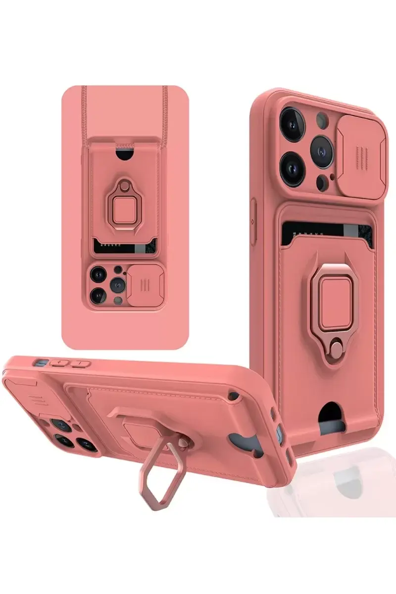 Newface İphone 13 Pro Max Kılıf Zuma Kartvizitli Yüzüklü Silikon - Pembe