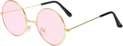 Yuvarlak Cam John Lennon Tarzı Gold Pembe Gözlük