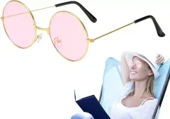 Yuvarlak Cam John Lennon Tarzı Gold Pembe Gözlük