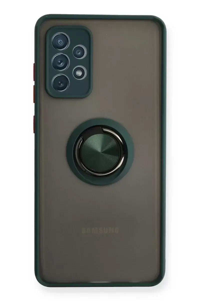 Newface Samsung Galaxy A72 Kılıf Montreal Yüzüklü Silikon Kapak - Yeşil