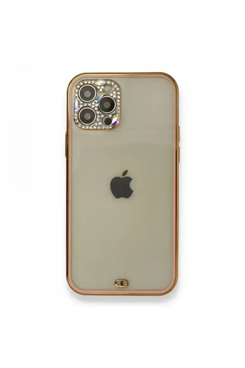 Newface İphone 12 Pro Kılıf Liva Taşlı Silikon - Pembe