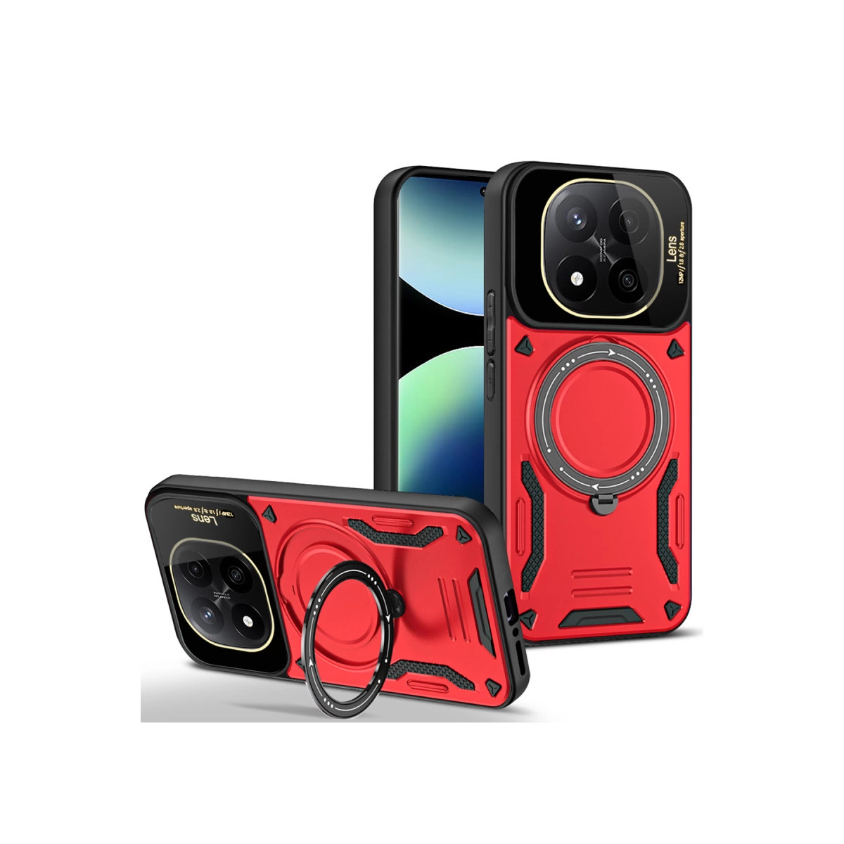 Xiaomi Redmi Note 14 Pro Plus Kılıf Joy Lens Standlı Kapak - Kırmızı