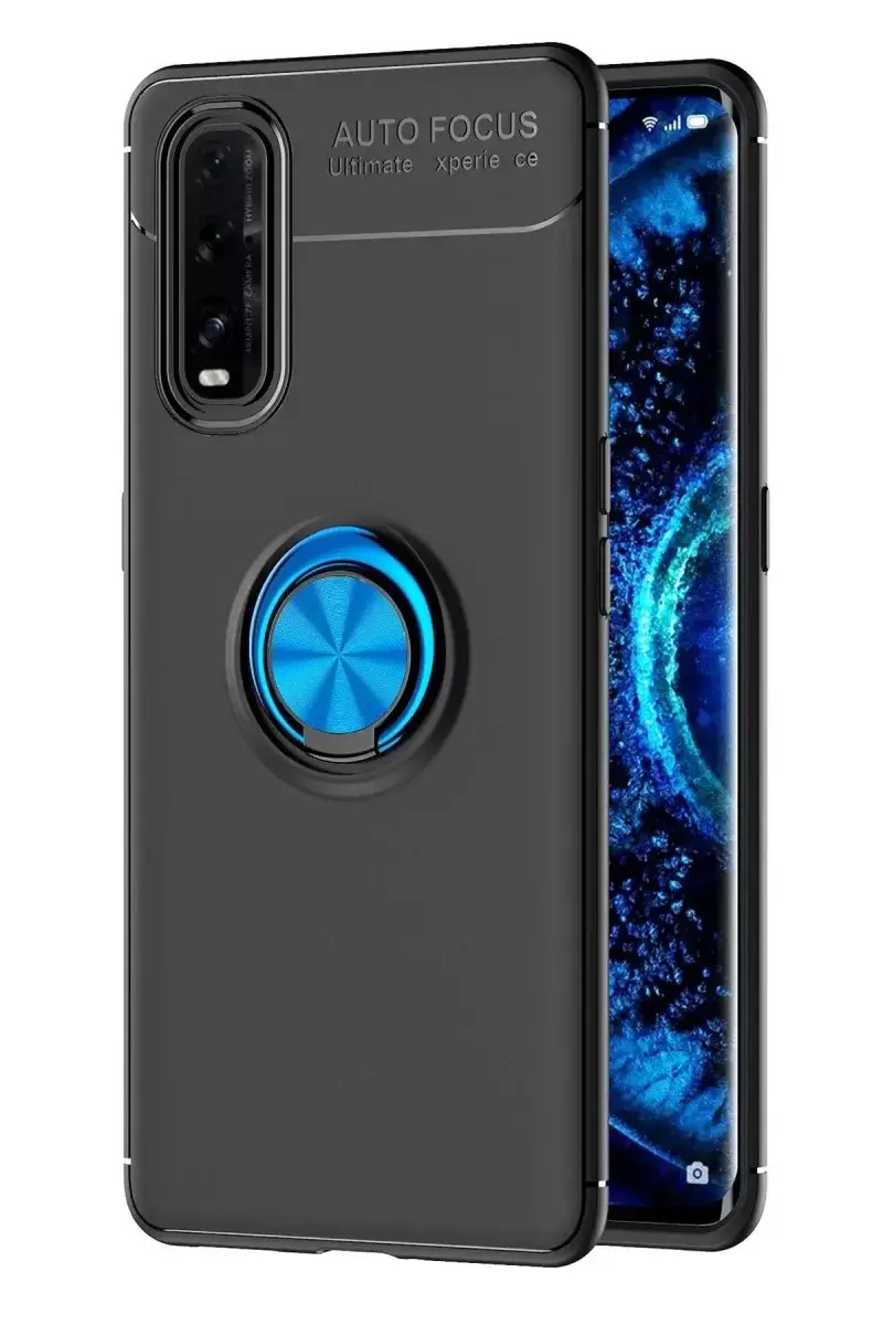 Newface Oppo Find X2 Kılıf Range Yüzüklü Silikon - Siyah-mavi