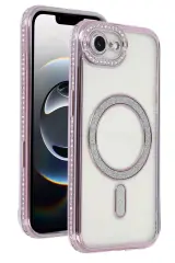 Newface Apple İphone 16e Joke Simli Magneticsafe Kılıf - Pembe