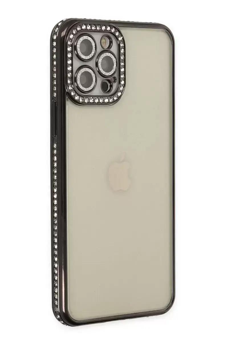 Newface İphone 12 Pro Kılıf Joke Taşlı Silikon - Siyah