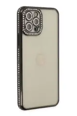 Newface İphone 12 Pro Kılıf Joke Taşlı Silikon - Siyah