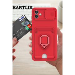 Samsung Galaxy A05 Kılıf Zuma Kartvizitli Yüzüklü Silikon - Yeşil