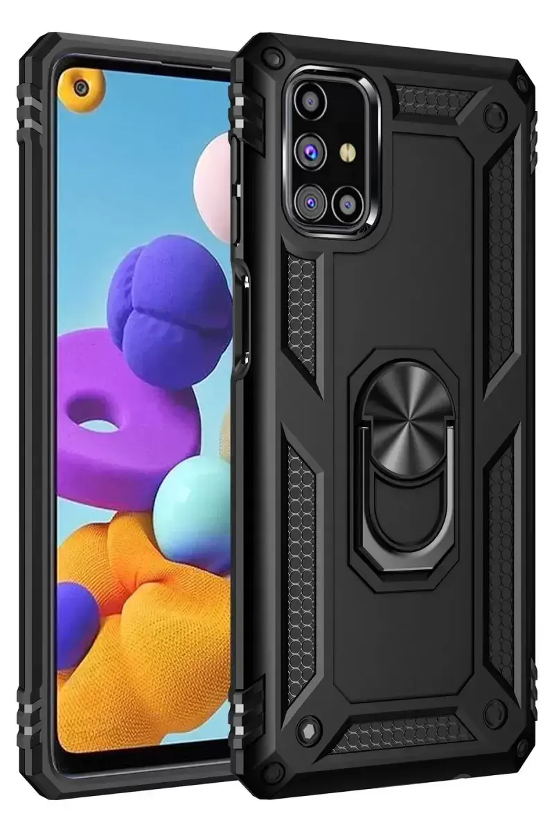 Newface Samsung Galaxy M31s Kılıf Sofya Yüzüklü Silikon Kapak - Siyah