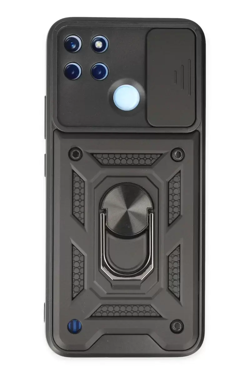 Newface Realme C25y Kılıf Pars Lens Yüzüklü Silikon - Siyah