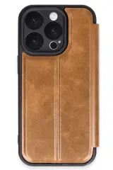Newface İphone 16 Pro Kılıf Flip Cover - Taba