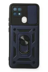 Newface Oppo A15 Kılıf Pars Lens Yüzüklü Silikon - Lacivert