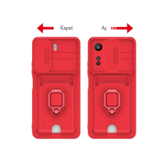 Xiaomi Redmi 13c Kılıf Zuma Kartvizitli Yüzüklü Silikon - Kırmızı