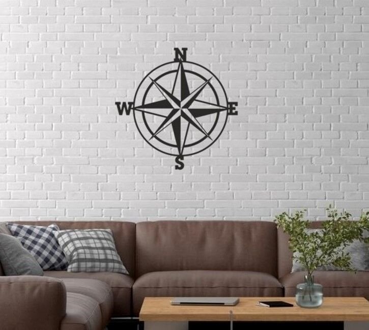 Duvar Dekor Süs Mdf Ahşap Pusula Temalı 32 x 32 Siyah Renk