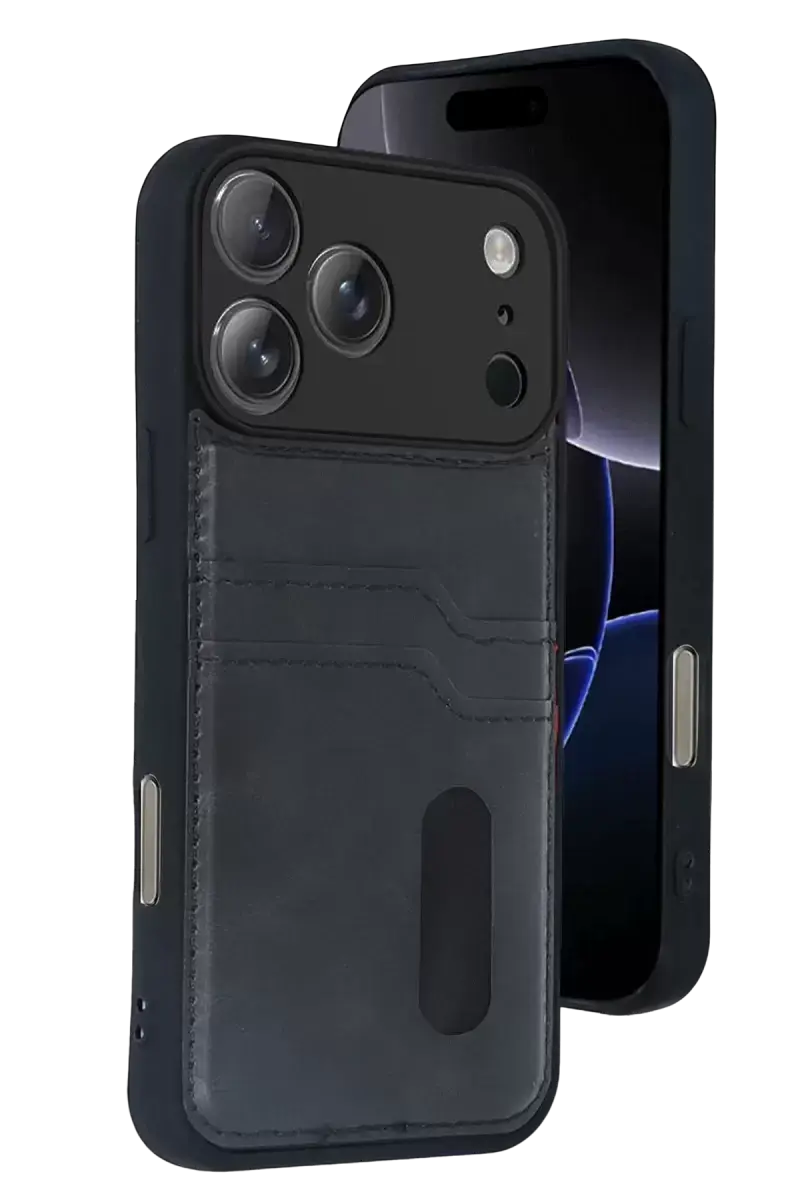 Newface Apple İphone 17 Pro Sara Kartvizitli Deri Kılıf - Siyah