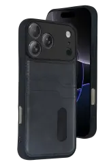 Newface Apple İphone 17 Pro Sara Kartvizitli Deri Kılıf - Siyah