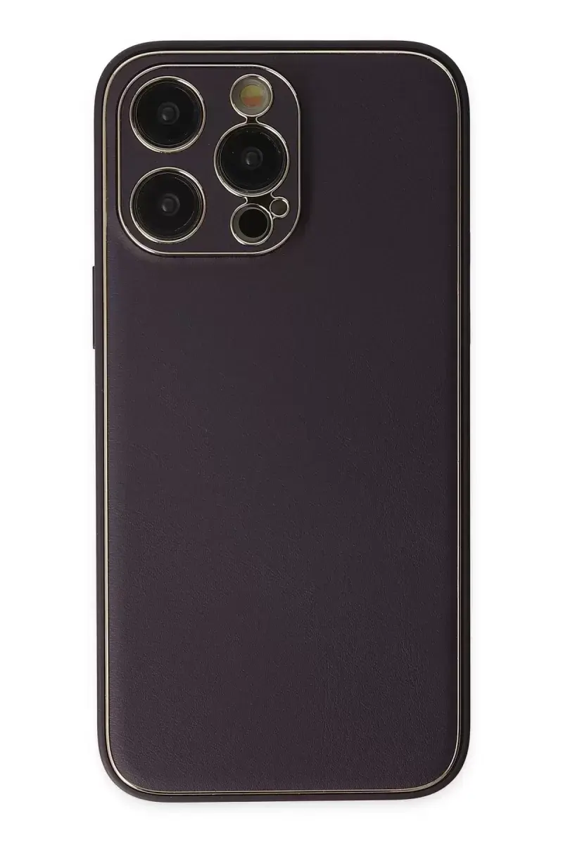 Newface İphone 13 Pro Max Kılıf Coco Deri Silikon Kapak - Derin Mor