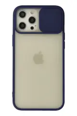 Newface İphone 12 Pro Max Kılıf Palm Buzlu Kamera Sürgülü Silikon - Lacivert