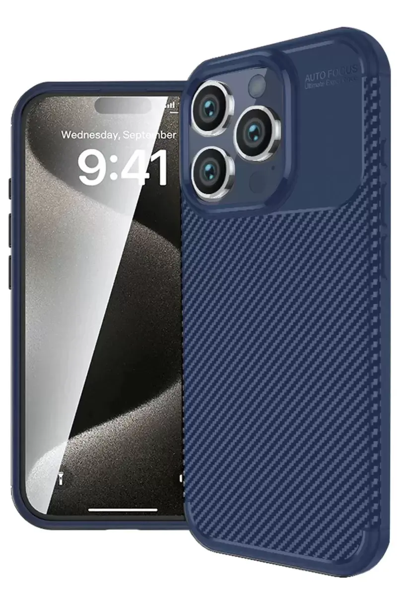 Newface Apple İphone 16 Pro Max Kılıf Auto Focus Karbon Kapak - Lacivert