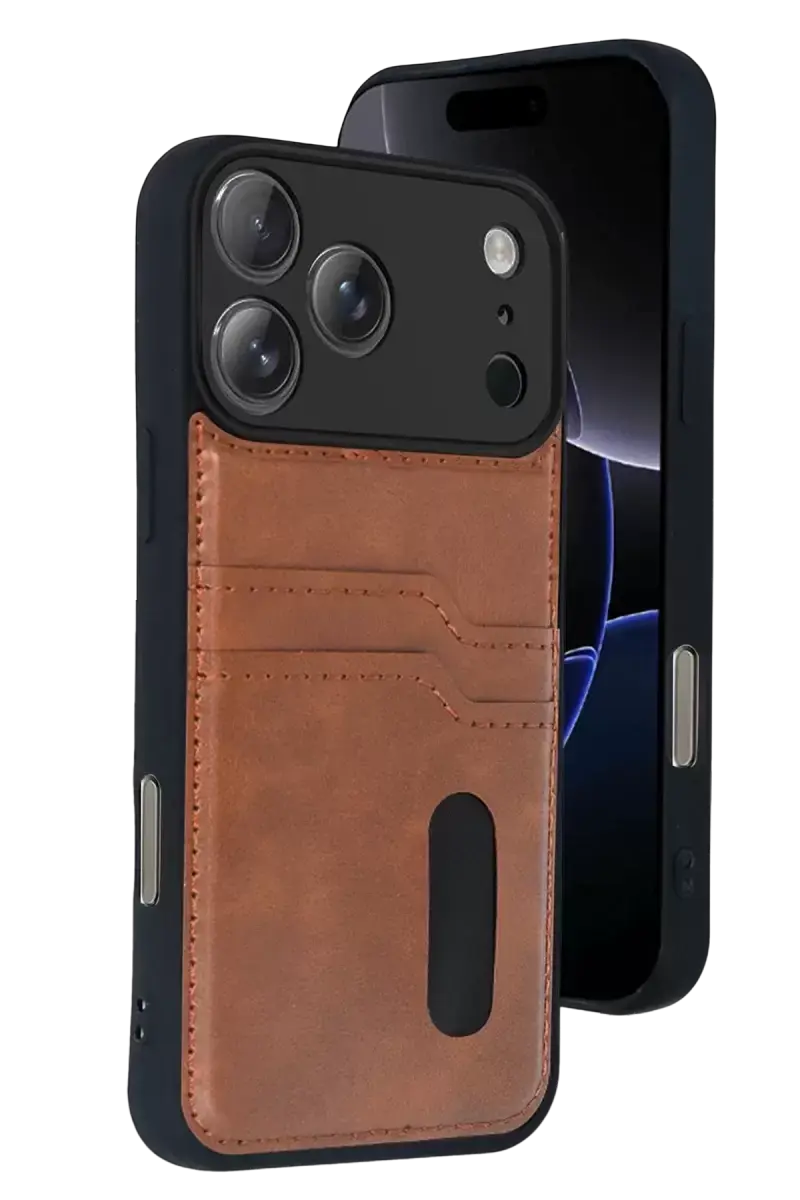 Newface Apple İphone 17 Pro Sara Kartvizitli Deri Kılıf - Taba