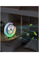 Masaüstü Vantilatör Usb Şarjlı Rgb Led Işıklı 3 Kademeli 180° Ayarlanabilir Soğutucu Fan Pembe