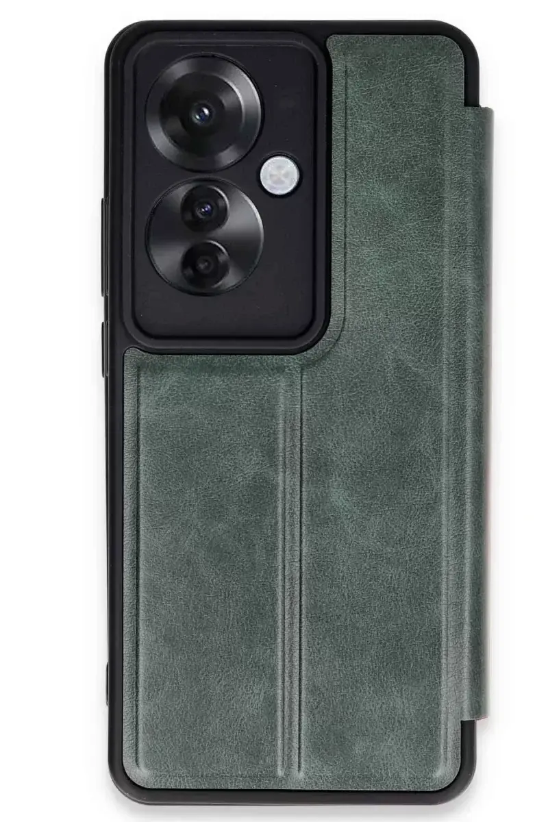 Newface Oppo Reno 11f Kılıf Flip Cover - Koyu Yeşil