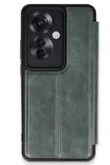 Newface Oppo Reno 11f Kılıf Flip Cover - Koyu Yeşil