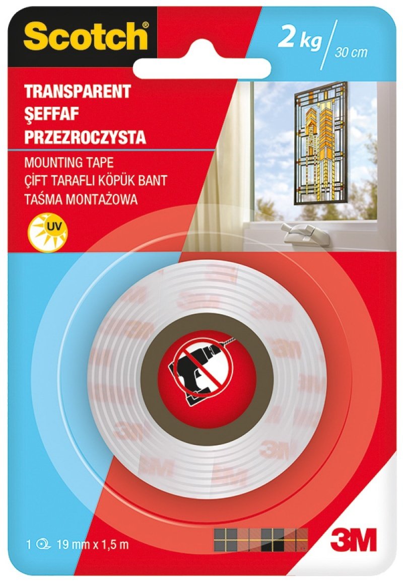 Scotch Şeffaf Montaj Bandı Çift Taraflı 19mmx1,5m
