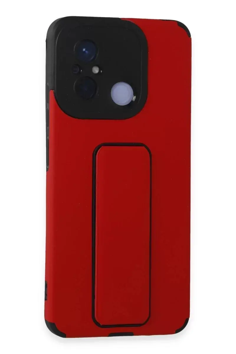 Newface Xiaomi Redmi 12c Kılıf Mega Standlı Silikon - Kırmızı