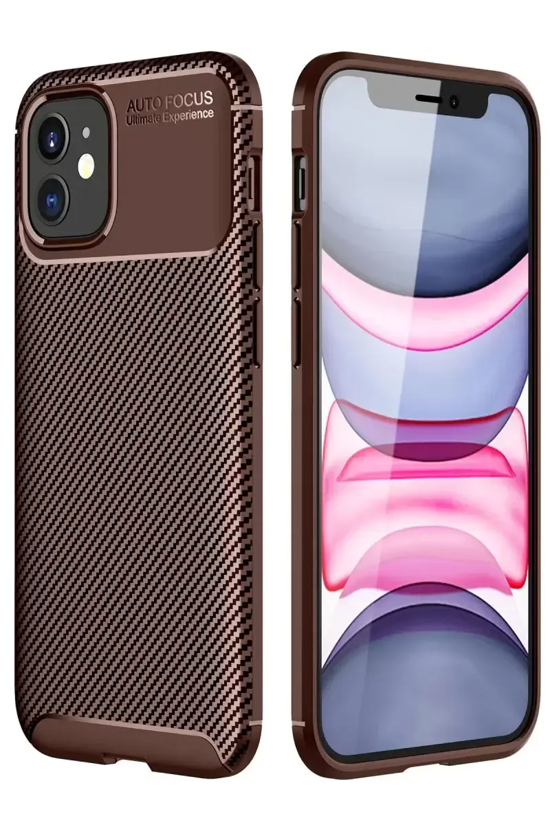 Newface Apple İphone 12 Mini Kılıf Auto Focus Karbon Kapak - Kahverengi