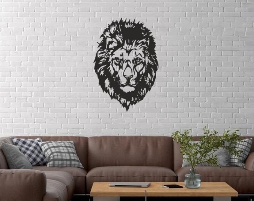 Duvar Dekor Süs Mdf Ahşap Aslan Temalı 50 x 35 Siyah Renk