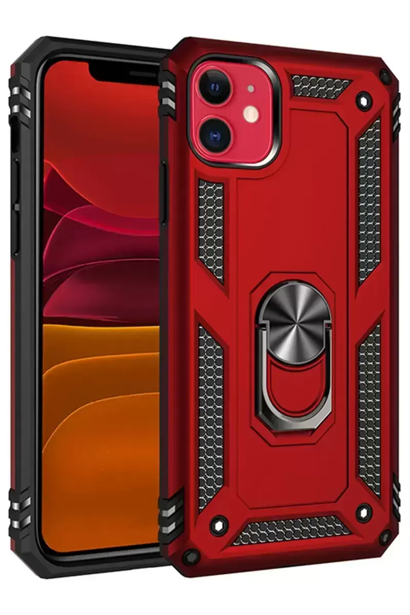Newface İphone 11 Kılıf Sofya Yüzüklü Silikon Kapak - Kırmızı