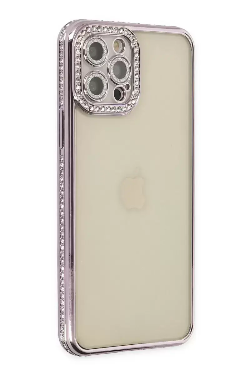 Newface İphone 12 Pro Kılıf Joke Taşlı Silikon - Mor