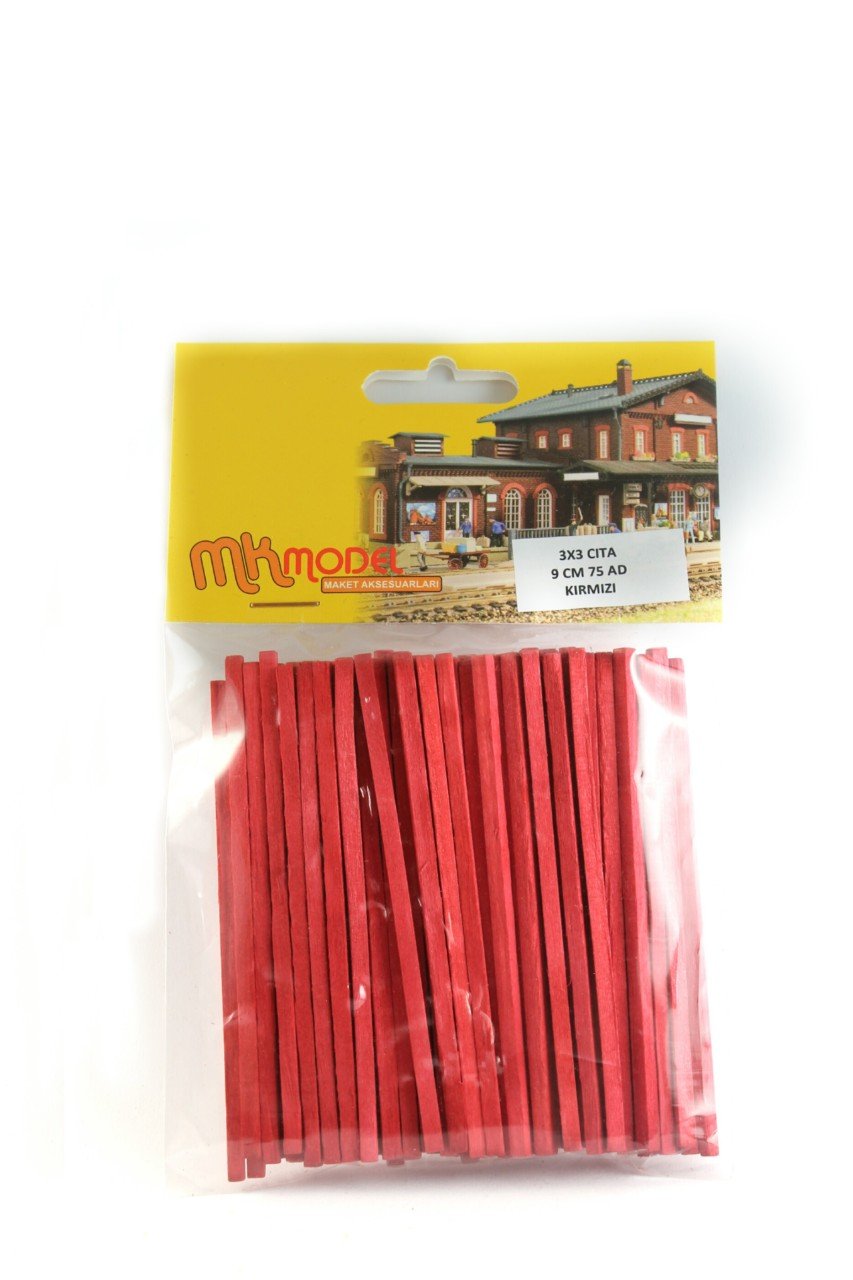 Ahşap Ihlamur Çıta Kırmızı 3x3mm 9cm 75 Adet