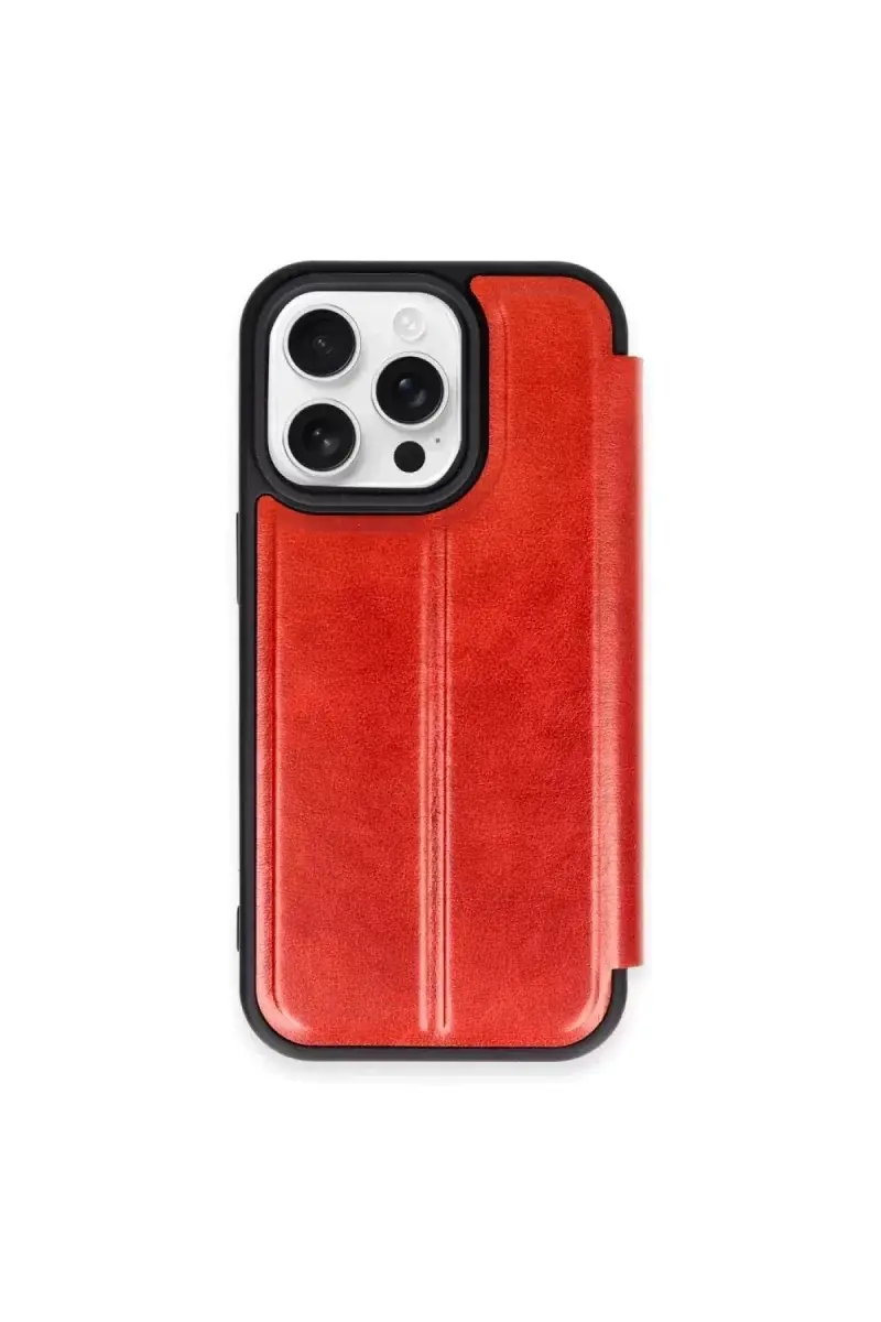 Newface İphone 15 Pro Max Kılıf Flip Cover - Kırmızı