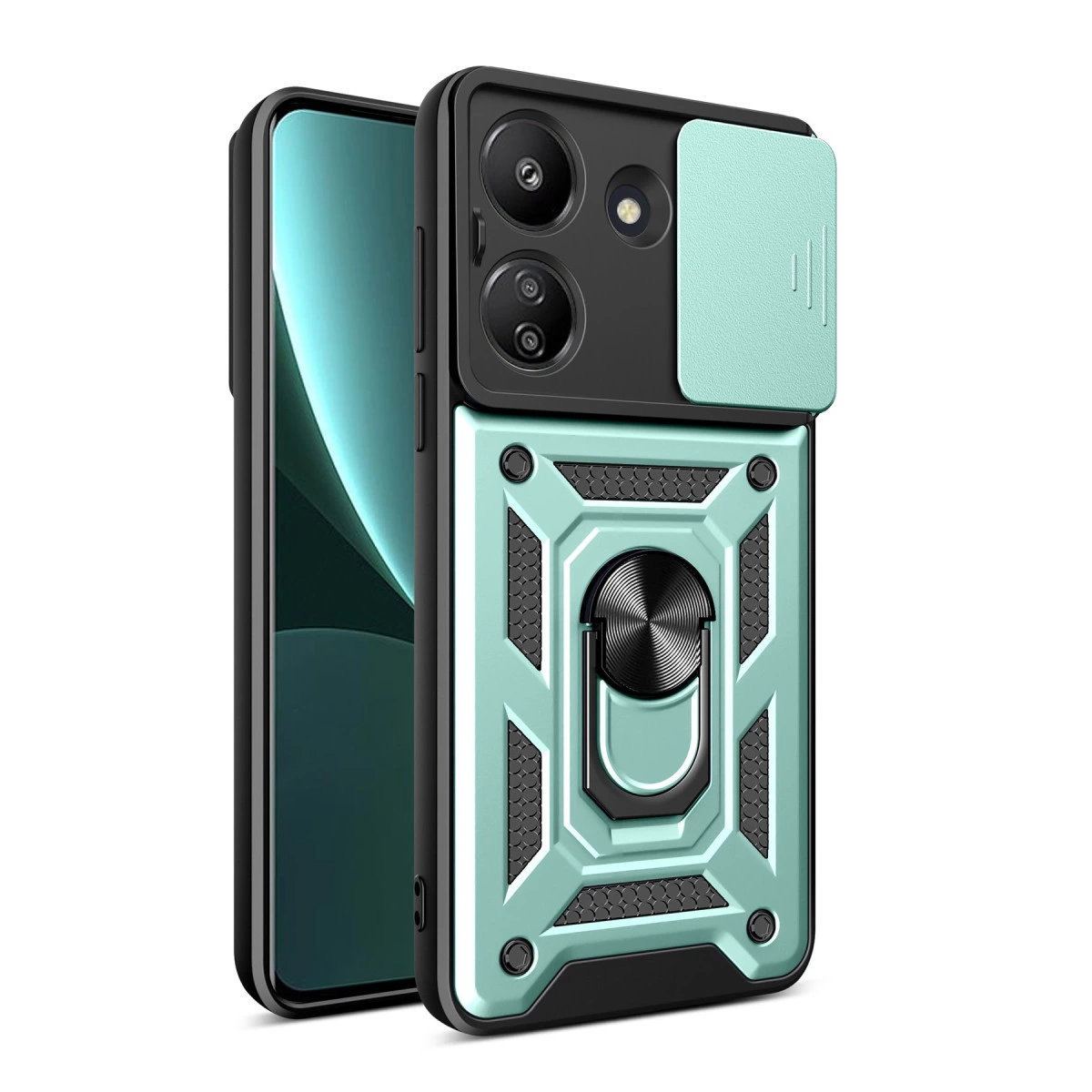Xiaomi Redmi 13c Kılıf Pars Lens Yüzüklü Silikon - Yeşil