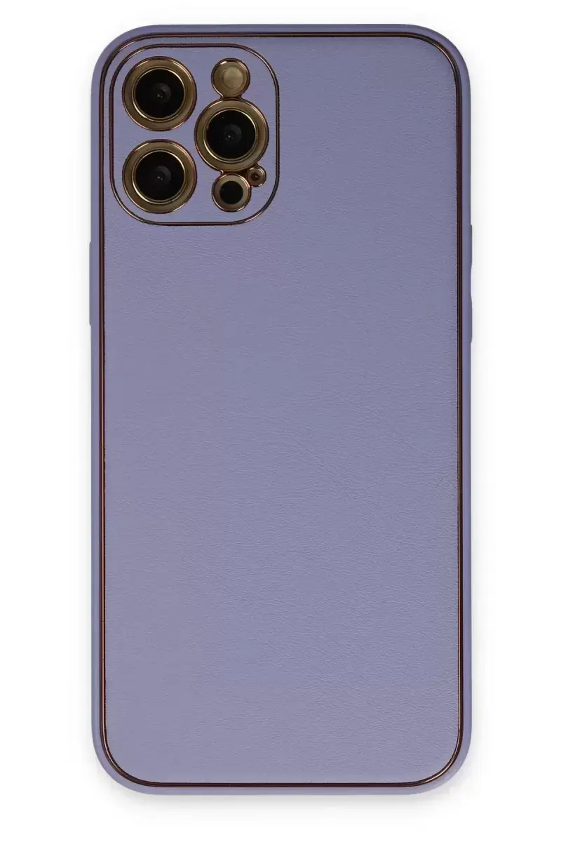 Newface İphone 12 Pro Max Kılıf Coco Deri Silikon Kapak - Açık Lila