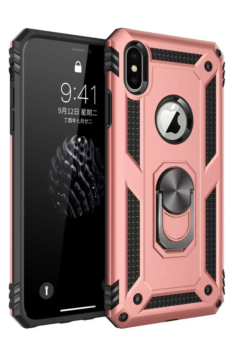 Newface İphone X Kılıf Sofya Yüzüklü Silikon Kapak - Rose