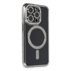 İphone 14 Pro Max Kılıf Joke Simli Magneticsafe Kılıf - Gri
